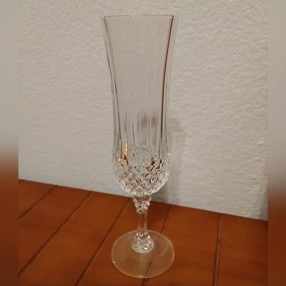 Vintage Cristal d'Arques 6 Longchamp Champagne Flutes French Diamond Cut Crystal